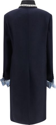 Prada Womens Double Wool Coat Bleu Fleece Ovis Aries