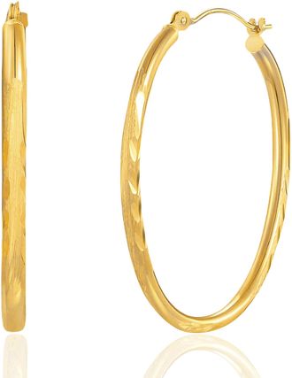 MAX + STONE 14k Yellow Gold Sectioned Diamond Cut Oval Hoop Earrings 32MM to 45MM