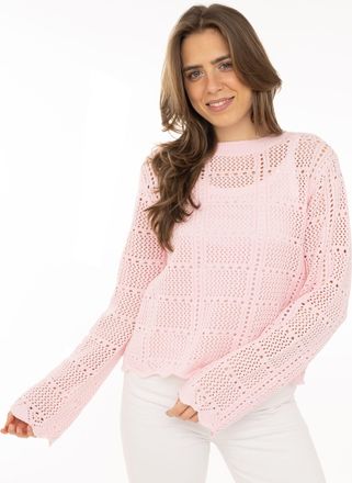 Zwillingsherz Strickpullover ZWILLINGSHERZ Lochstrick, Damen, Gr. L/XL, pink, Strick, Obermaterial: 60% Baumwolle, 40% Polyacryl, Pullover Strickpullover, mit Locks