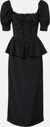 Alessandra Rich Polka-dot peplum silk midi dress