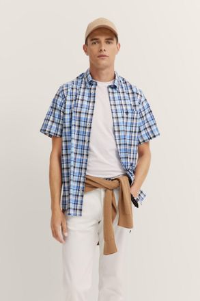 Bugatti Kurzarmhemd BUGATTI, Herren, Gr. XL, Normalgr&ouml;ssen, 60, blau, 100% Baumwolle, kariert, normal, Hemden Kurzarmhemd, mit Karo-Muster