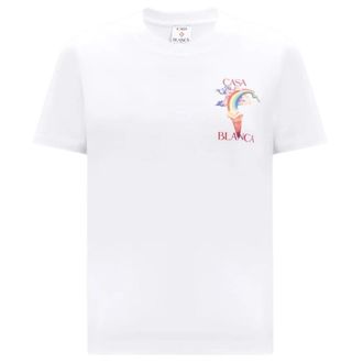 Casablanca Mens Printed Fitted Nature Teacher White T-shirt Cotton - Size X-Large