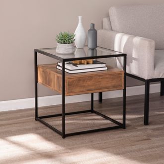 SEI Olivern Glass Top End Table With Storage