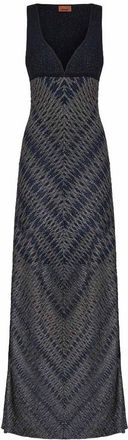 Missoni Blue Long V-Neck Dress With Diamond Pattern