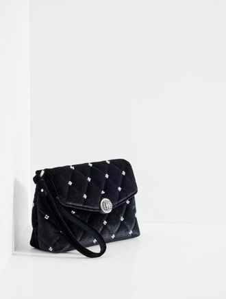 Talbots Quilted Velvet Beaded Wristlet - Black - 001 Talbots