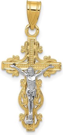 Diamond2Deal 10K Two-tone Small Narrow Cross Crucifix Pendant