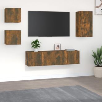 vidaXL Set De Muebles De Tv 5 Pzas Madera Contrachapada Roble Ahumado Vidaxl