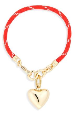 Roxanne Assoulin Happy Cord Heart Charm Bracelet in Gold/Red at Nordstrom