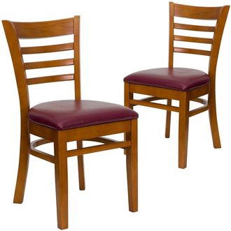 Flash Furniture 2 Pk. Cherry Finished Ladder Back Wooden Restaurant Chair - Burdy Vinyl Seat