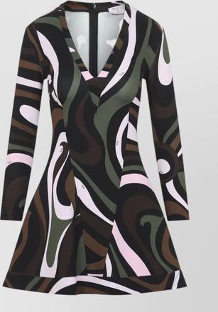 Pucci printed v-neck long-sleeve mini dress