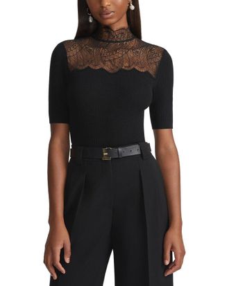 Lafayette 148 New York Lace Trim Ribbed Sweater