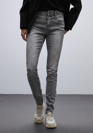 Street One Slim-fit-Jeans STREET ONE Style York, Damen, Gr. 34, L&auml;nge 32, mid grau washed, Denim/Jeans, Obermaterial: 72% Baumwolle, 27% Polyester (REPREVE), 1% 