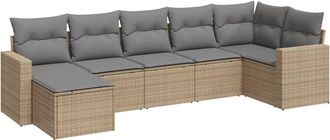 vidaXL Set Sof&aacute;s De Jard&iacute;n 7 Piezas Y Cojines Rat&aacute;n Sint&eacute;tico Beige Vidaxl