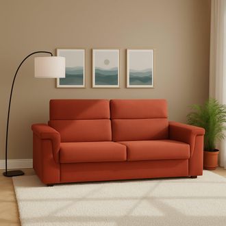 Dmora Sof&aacute; Cama 2 Plazas Rayado, Desenfundable, Con Almacenaje Hecho En Italia, Apertura Con Bisagra, 185x95 Cm Naranja