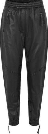 Munthe Zwarte leren broek met stijlvolle details - Dames - Slim Fit Broeken - Zwart - 2XL - Leer - Broeken