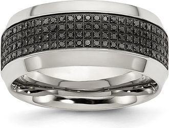 Diamond2Deal Stainless Steel Polished 1/3 Ct Black Diamond 10mm Band Ring