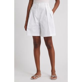 Topshop Pleated High Waist A-Line Twill Shorts in White at Nordstrom, Size 0 Us