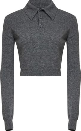 MUGLER Tops, Dames, Grijs, S, Kasjmier, Cashmere Cropped Polo
