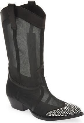 Karl Lagerfeld Rhinestone Detail Mesh Western Boot in Black at Nordstrom Rack, Size 5.5