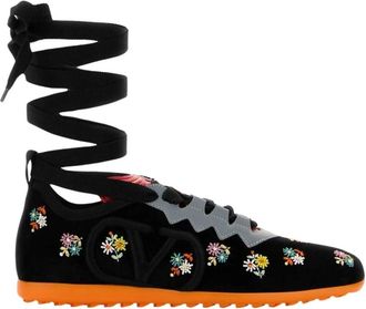 Valentino Garavani Geborduurde Sneakers met Strikbanden - Dames - Ballerinas - Zwart - 40 EU - Schoenen