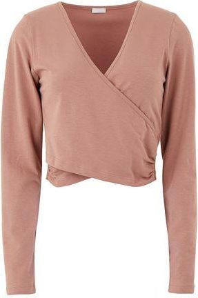 8 by YOOX ORGANIC COTTON CROPPED WRAP L/SLEEVE TOP