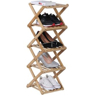 Relaxdays Relaxdays shoe rack, 5 tiers, folding rack for hallway & bedroom, H x W x D 84 x 28 x 28 cm, bamboo, natural