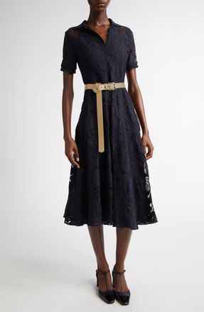 Max Mara Lambro Lace Knit Shirtdress in Navy at Nordstrom, Size X-Large