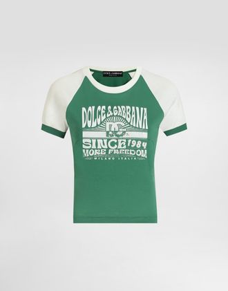 Dolce & Gabbana Jersey T-shirt With Print - Woman T-shirts And Sweatshirts Green 46