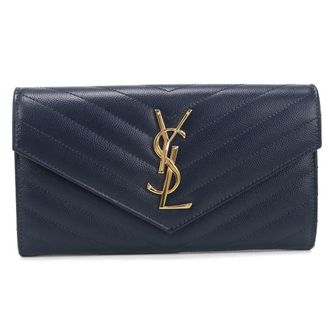 Saint Laurent Navy Leather Long Wallet (Bi-Fold) (Pre-Owned)