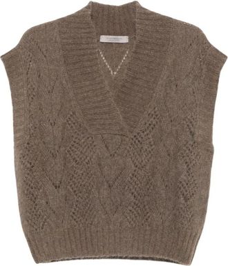 D.exterior 63191 Vest met V-hals - Dames - V-hals truien - Bruin - S - Wol - Truien & Vesten