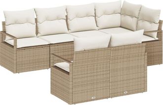vidaXL Garden Sofa Set 7 pcs Beige Poly rattan Vidaxl