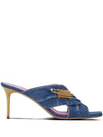 Balmain saftey-pin denim mules - women - Cotton - 36.5 - Blue