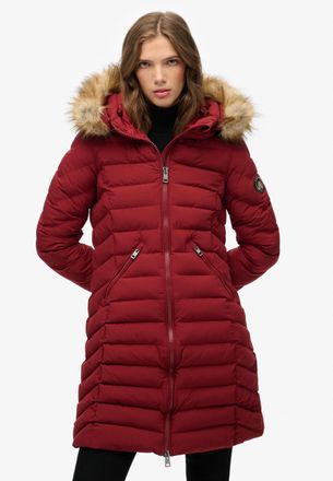 Superdry Steppjacke SUPERDRY FUJI FAUX FUR HOOD MID LENGTH, Damen, Gr. M, rot (wine rot), Web, Obermaterial: 100% Polyester, unifarben, slim fit, Jacken Steppj