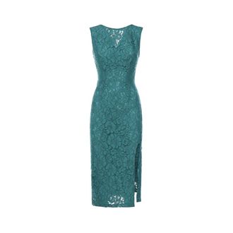 Pinko Jurk met Kant en Split aan de Zijkant - Dames - Feestkleedjes - Groen - M - Kleedjes