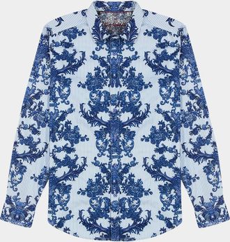 Robert Graham Mens Bayswater Pinstripe Damask Stretch Sport Shirt