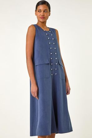 Roman Button Detail Midi Stretch Dress