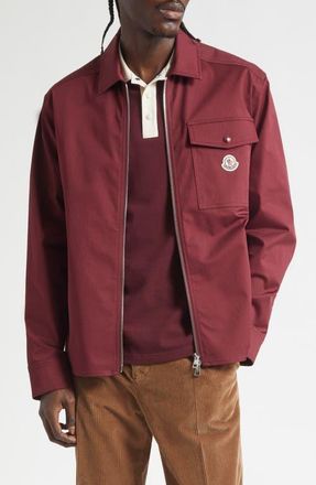 Moncler Stretch Cotton Zip Shirt in Port Royale at Nordstrom, Size Xxx-Large