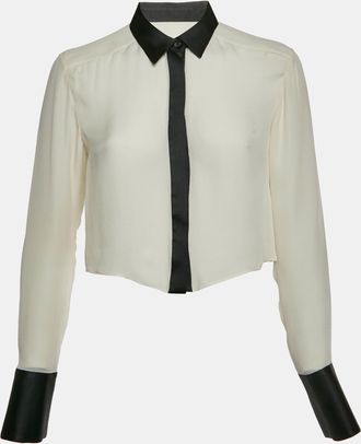 Alice & Olivia Alice + Olivia Monochrome Silk Crop Shirt
