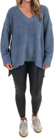 Mustard Seed Laidback Daze Oversized V-Neck Sweater In Denim