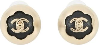 Chanel 2025 Gold Plated Leather CC Turnlock Dome Push Back Earrings costume earrings - Nero