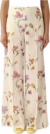 Twin-Set Cr&ecirc;pe De Chine Trousers In White Pearl-Floral