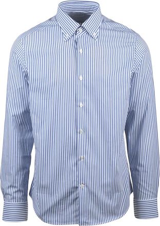 Ghirardelli White And Blue Striped Ghirardelli Shirt With Structured Collar