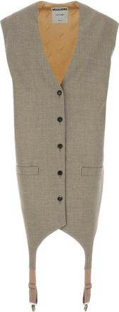Moschino Oversize Wol Satijn Vest - Dames - Bodywarmers - Grijs - XS - Wol - Jassen