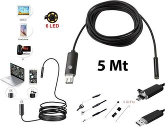 Trade Shop Trade Shop - Telecamera Endoscopica 6 Led Tubo Flessibile Usb 5 Mt Impermeabile Ispezione