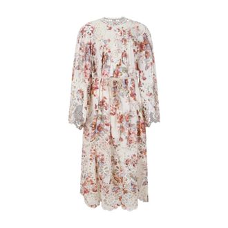 Zimmermann Maxi Dresses, female, Multicolor, Size: XL Floral Lace-Trim Midi Dress