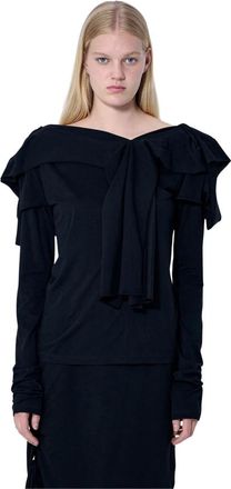 Yohji Yamamoto Tops, Dames, Zwart, M, Katoen, Supima Single Jersey Top met Grote Kraag
