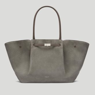 DeMellier The New York x Josefine H. J in Dark Olive Suede & Smooth With Silver Hardware Leather Shoulder bag