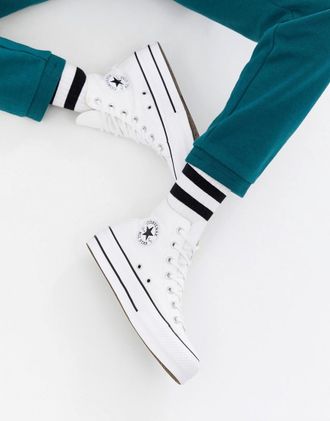 Converse Chuck Taylor All Star Hi Lift - Sneakers di tela alte con plateau bianche-Bianco