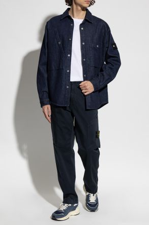 Stone Island Trousers With Logo, Mens, Navy Blue