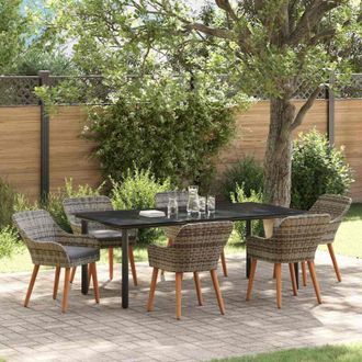 vidaXL Conjunto De Comedor De Jard&iacute;n 7 Pcs Gris Rat&aacute;n Sint&eacute;tico Vidaxl